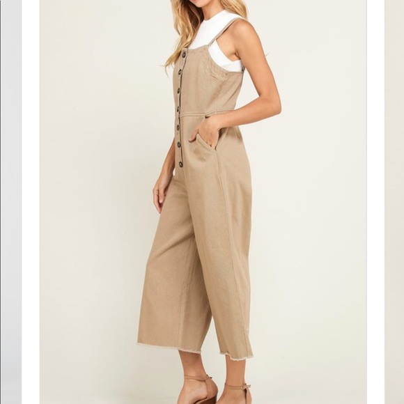 Olive Denim Cropped Jumpsuit - Picture 3 of 4